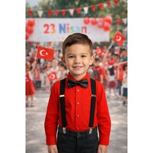 The Littles Kids Erkek Çocuk 23 Nisan Gösterileri İçin Siyah Renk Ayarlanabilen Lastikli Pantolon Askısı ve Papyon Takımı