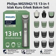 Philips All-In-One Trimmer 5000 Series, 13'ü 1 Arada Erkek Bakım Seti, Yüz Saç Vücut, Beardsense Teknolojisi, 120 Dakika Çalışma,