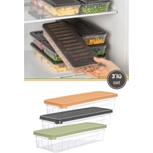 Flora 3’lü Sığ Buzdolabı Düzenleyici Set, Buzluk Derin Dondurucu Buzdolabı Ince Saklama Kabı 3X1300ML