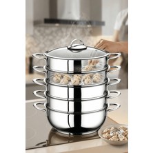 Akyüz Home Mantı Tenceresi Buharlı Pişirme 6 Parça 32 cm Özbek Kazak Buharda Mantı Haşlama Tencere Seti Çelik