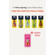 Petra Spring 5’li Çiçek Paket Oto Kokusu + Elma Şekilli Hediyeli Araç Kokusu Seti