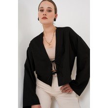 Bigdart Önü Bağlamalı Keten Kimono 960 - Siyah