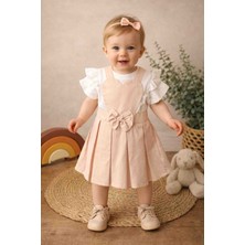 Uçurtma Baby Kids Lumia Kalp ve Fiyonk Detaylı Kız Bebek Çocuk Bahçıvan Elbise Takımı 2-3-4-5 Yaş