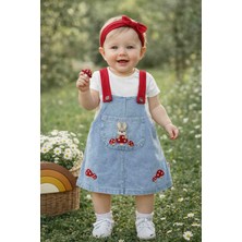 Uçurtma Baby Kids Babybuu Mantar Desenli Kırmızı Askılı Kot Kız Bebek Bahçıvan Elbise Takımı