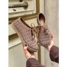 Erva'nın Butiği Ceviz Süet (Sergey) Lazer Kesim Boncuk Detay Kadın Ayakkabı