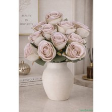 Yapay Çiçek Sitesi Yapay Iri Kafalı Gül Demeti 11 Dal Ekru-Pembe