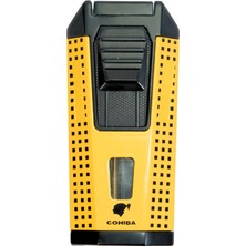 Cohiba Çift Torch Pürmüz Delicili Sarı Siyah Nokta Desenli Metal Puro Çakmağı