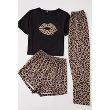 Bella Notte 3 Parça Leopar Desenli Pamuklu Pijama Takımı