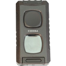 Cohiba Çift Torch Pürmüz Kesici & Delici & Iğneli Kahverengi Metal Puro Çakmağı