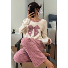 Bella Notte Pembe Nakışlı Pembe Uzun Kollu Pijama Takımı