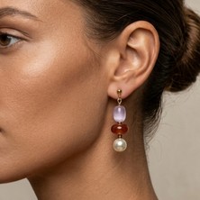 THEIA GemWorks Leda - Selenit, Mayorka Inci ve Karnelyan Akik Taşlı El Yapımı Küpe