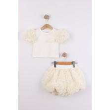 Joy Kids Kız Çocuk Balon Çiçekli Şortlu Tarz Takım (2-8yaş) (Ekru)