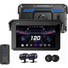 CoverZone Motosiklet Kamera Sistemi Çift Kameralı Ön Arka Kayıt 5.0 IPS Ekran Wifi Gps Destekli Carplay Android Auto Uyumlu Loop Kayıt Tpms Destekli IP67 Su Geçirmez Sürüş Kayıt Cihazı | T9