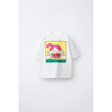 Magu Kız Çocuk Pamuklu Beyaz Karakter Baskılı T-Shirt Şort Takım
