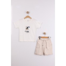 Joy Kids Erkek Çocuk Retro Basic Keten Şortlu Takım (3-6yaş) (Beyaz-Krem)