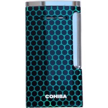 Cohiba Tek Torch Perde Alev Slim 7 Dizayn Yeşil Desenli Puro Çakmağı