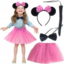 Senson Minnie Kostüm Seti (Pembe Tütü Etek + Pembe Taç + Papyon + Kuyruk)