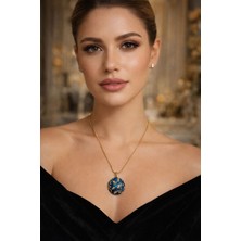 Solare Accessories Lacivert Mine Desenli Yuvarlak Uçlu Altın Kaplama Çelik Kolye