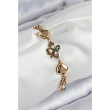 Sb Shopping Çelik Nazar Boncuk Detaylı Yonca Model Gold Renk Kadın Bileklik