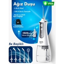 7go 7gmf1 Şarjlı Ağız Duşu (Water Flosser) – 300ML Su Haznesi, 5 Başlıklı Ipx6 Su Geçirmez Diş Temizleme Cihazı