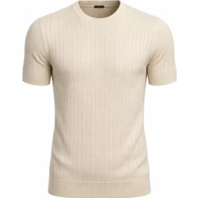 Plus Scorpion Erkek Slim Fit Triko Tişört Bisiklet Yaka Çizgili Modern Şık Tasarım