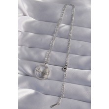Youday Accessories 316L Çelik Zincir Gümüş Renk Zirkon Taşlı Yıldız Figürlü Oval Kolye