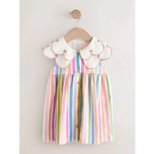 Magu Kız Çocuk Pamuklu Ekru Pastel Çizgili Elbise