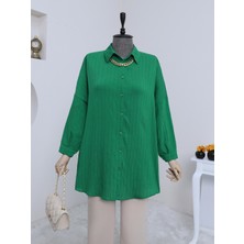 Moda Morfo Boydan Düğmeli Desenli Gömlek -Yeşil