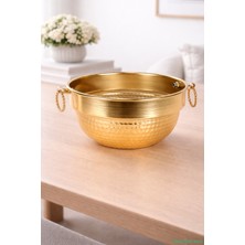 Yapay Çiçek Sitesi Metal Darbeli Küpeli Saksı 12.5 cm Altın