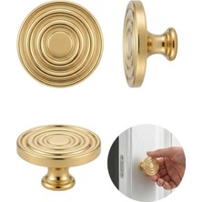 Viva Gold Halka Desenli Yuvarlak Mobilya Kulbu - Lüks Altın Kaplama Çekmece ve Dolap Düğmesi 3 Adet