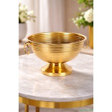Yapay Çiçek Sitesi Metal Çizgili Küpeli Vazo 17 cm Altın