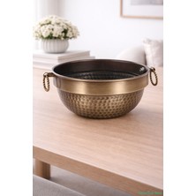 Yapay Çiçek Sitesi Metal Darbeli Küpeli Saksı 12.5 cm Bronz