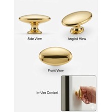 Viva Lüks Gold Oval Düğme Kulp - Modern Dolap ve Çekmece Kulbu 8 Adet