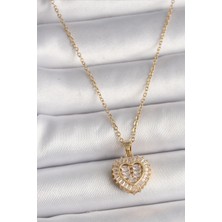 Youday Accessories 316L Çelik Gold Renk Zincir Zirkon Taşlı Kalp Model Kadın Kolye