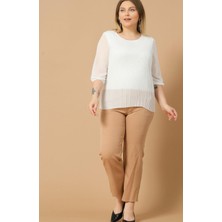 Zy Plus Büyük Beden Beyaz Truvakar Kol Piliseli Şık Şifon Bluz