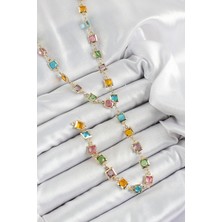 Youday Accessories Pirinç Asorti Kare Model Gold Renk Zirkon Taşlı Y Kolye