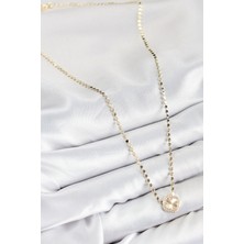 Youday Accessories Pirinç Zirkon Taşlı Yonca Model Ezme Zincir Gold Renk Kadın Kolye