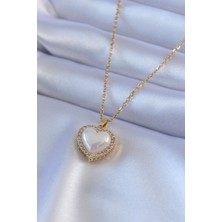 Youday Accessories 316L Çelik Gold Renk Incili Kalp Model Zirkon Taşlı Kadın Kolye