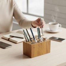 Montetoys Doğal Ahşap Masaüstü Düzenleyici - Çok Delikli Fonksiyonel Kalemlik ve Ofis Organizer