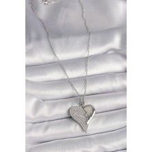 Youday Accessories 316L Çelik Gümüş Renk Zincir Zirkon Taşlı Kırık Kalp Model Kadın Kolye