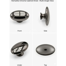 Viva Lüks Hematit Krom Oval Düğme Kulp - Modern Dolap ve Çekmece Kulbu 3 Adet