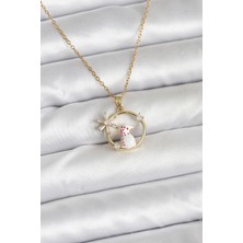 Youday Accessories 316L Çelik Zincir Gold Zirkon Taşlı Yılbaşı Temalı Kadın Kolye