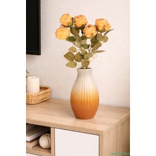 Yapay Çiçek Sitesi Yapay 5 Kafalı Gerçek Görünümlü Gül Dalı 43 cm Turuncu