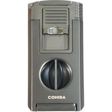 Cohiba Çift Torch Pürmüz Dahili Kesici Delicili Gunmetal Metal Puro Çakmağı