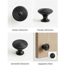 Viva Mat Siyah Dairesel Halkalı Düğme Kulp - Modern Dolap ve Çekmece Kulbu 5 Adet