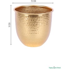 Yapay Çiçek Sitesi Metal Darbeli Cezve Saksı 14 cm Altın