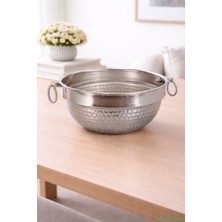 Yapay Çiçek Sitesi Metal Darbeli Küpeli Saksı 12.5 cm Gümüş