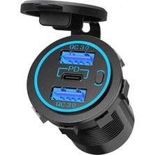 Maroces Anahtarlı Pano Tip 2 Li USB 3.0 + Type-C Soket Pd Tip 12-24V Mavi