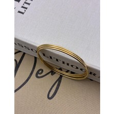 Hedef Bujiteri Gold Renk Klasik Oval Kenar Form 3'lü Ajda BILEZIK(65MM)