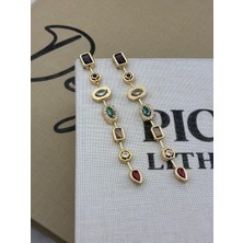 Hedef Bijuteri Özel Seri Gold Renk 7 Elementli Renkli Zirkon Taşlı Küpe